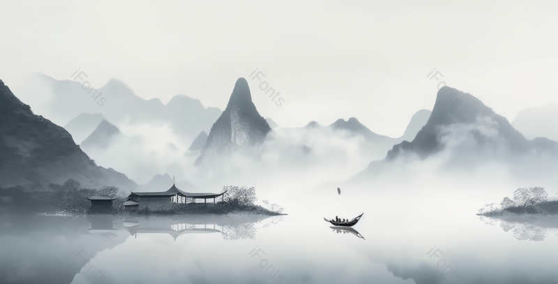 新中式蓝色水墨意境山水画,插画/手绘图,插画/手绘图库,插画/手绘图下载,插画/手绘